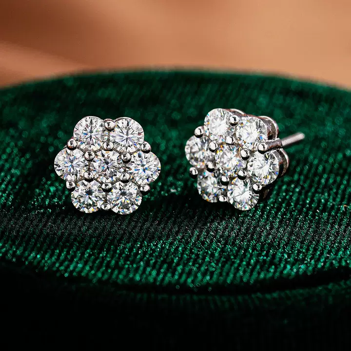 Flower Moissanite Earrings VVS1 D-COLOR Screw Back Stud Earrings 925 Silver Earring for Men and Women
