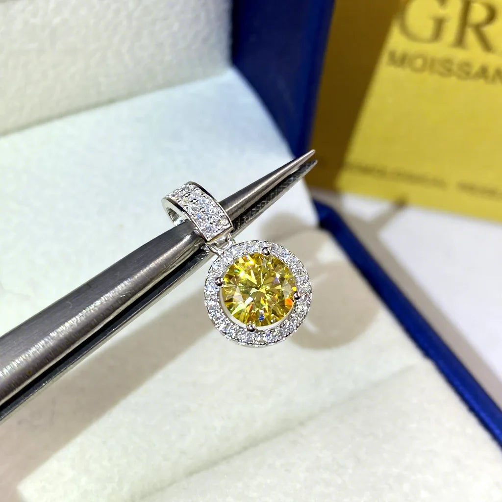 Velvet Soul | Colored Moissanite Halo Pendant in Sterling Silver