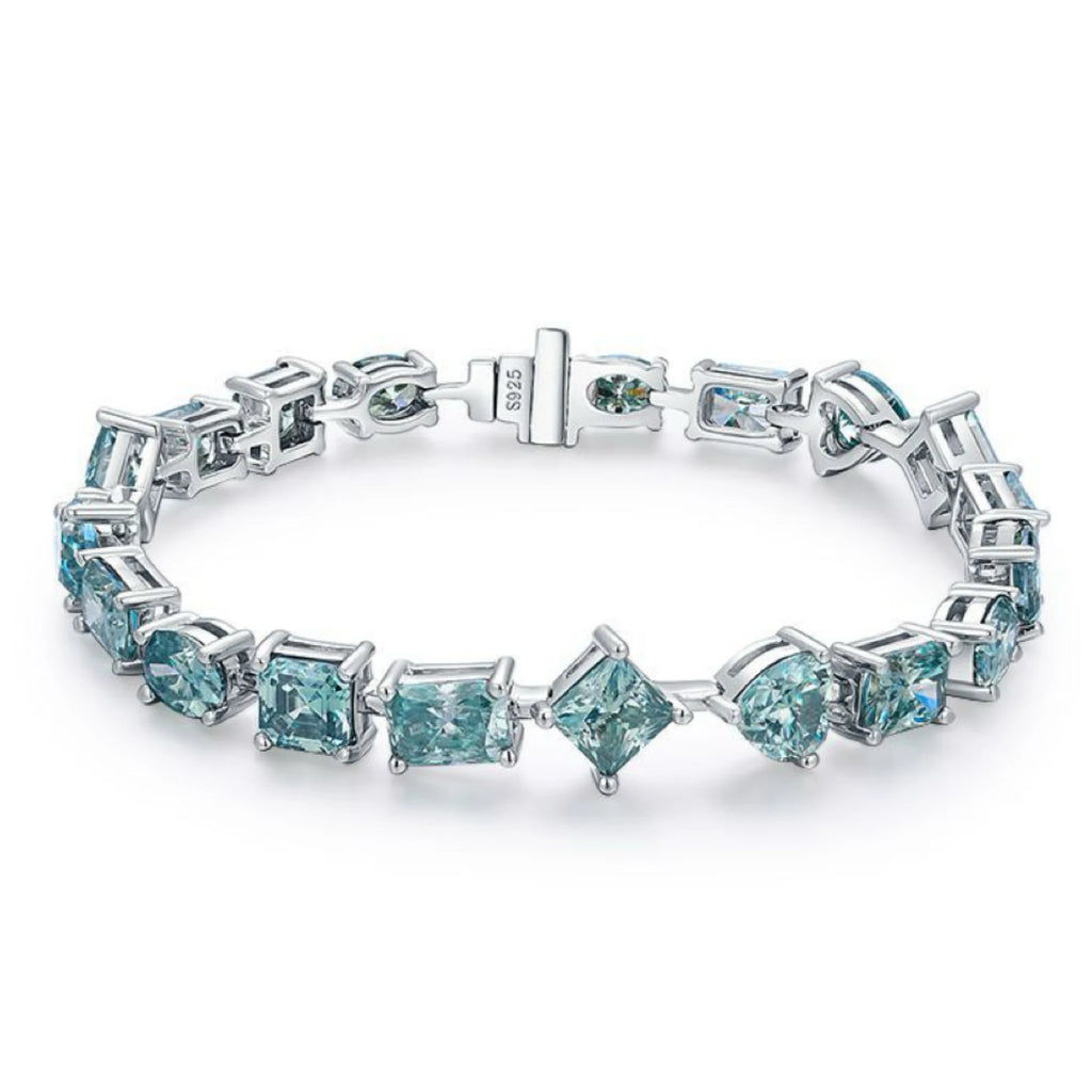 Royale blue & green-multi Cut Moissanite Bracelet in Sterling Silver