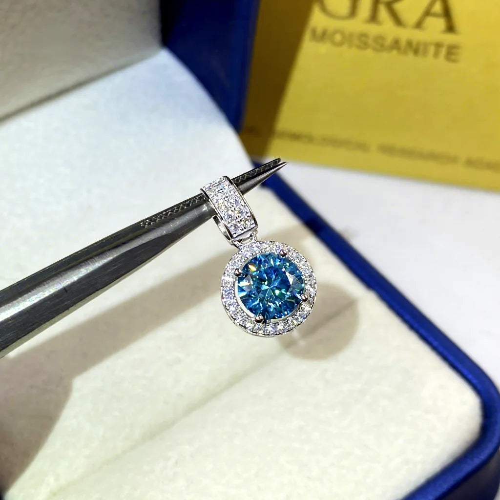 Velvet Soul | Colored Moissanite Halo Pendant in Sterling Silver