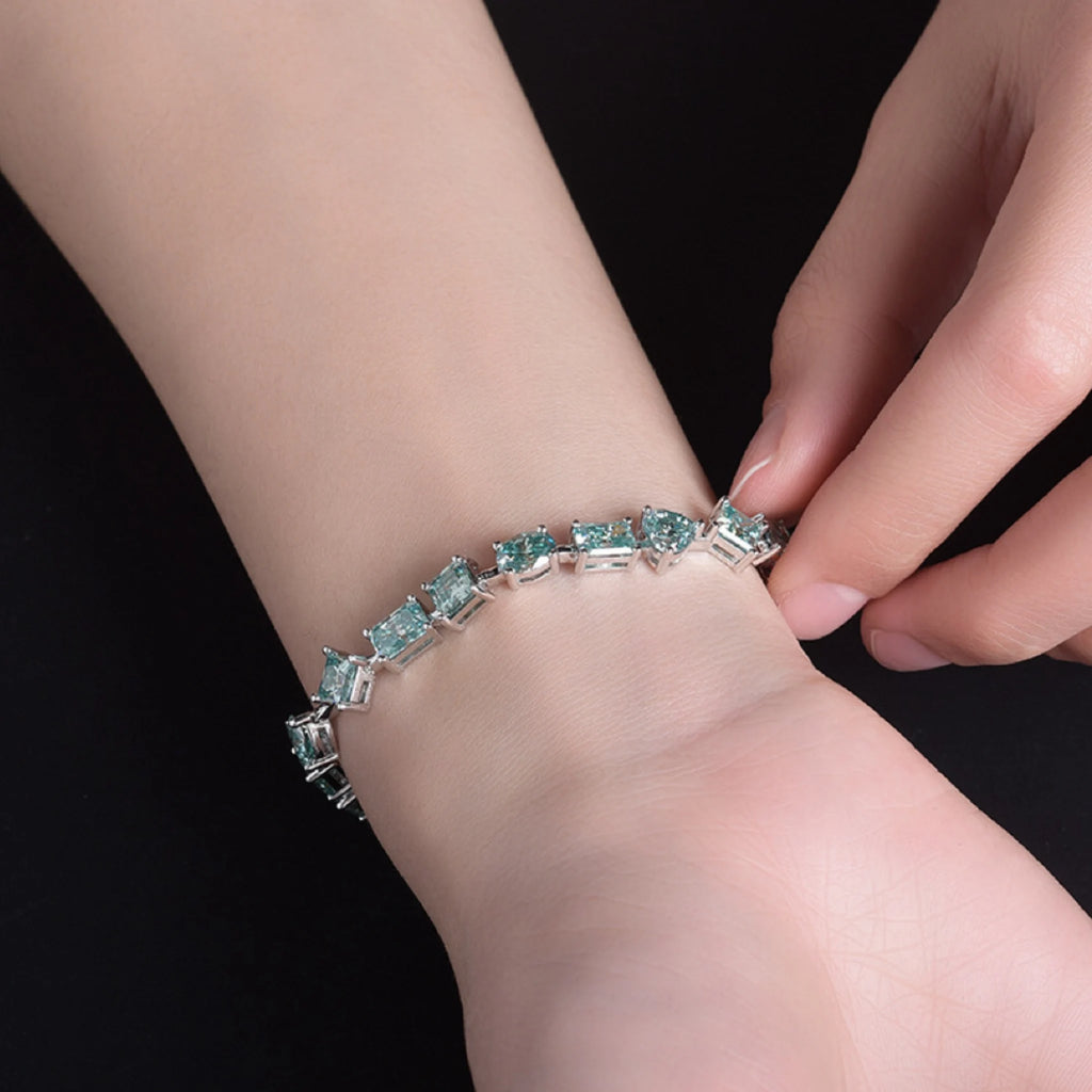Royale blue & green-multi Cut Moissanite Bracelet in Sterling Silver