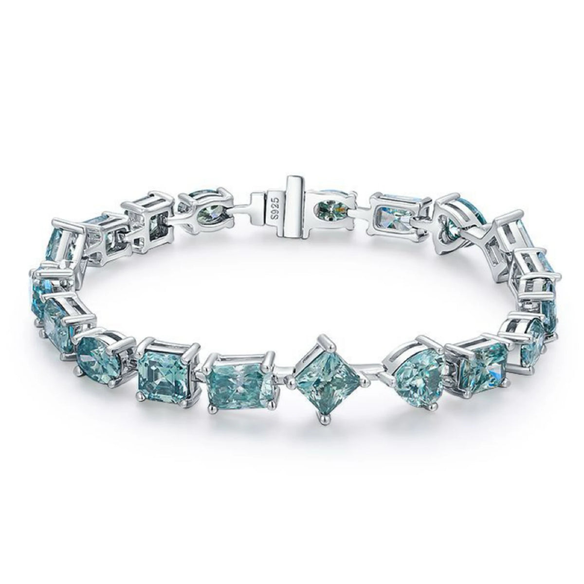 Royale blue & green-multi Cut Moissanite Bracelet in Sterling Silver