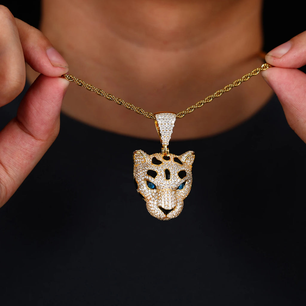 Street Royalty Leopard Head Moissanite Pendant in 925 Sterling Silver