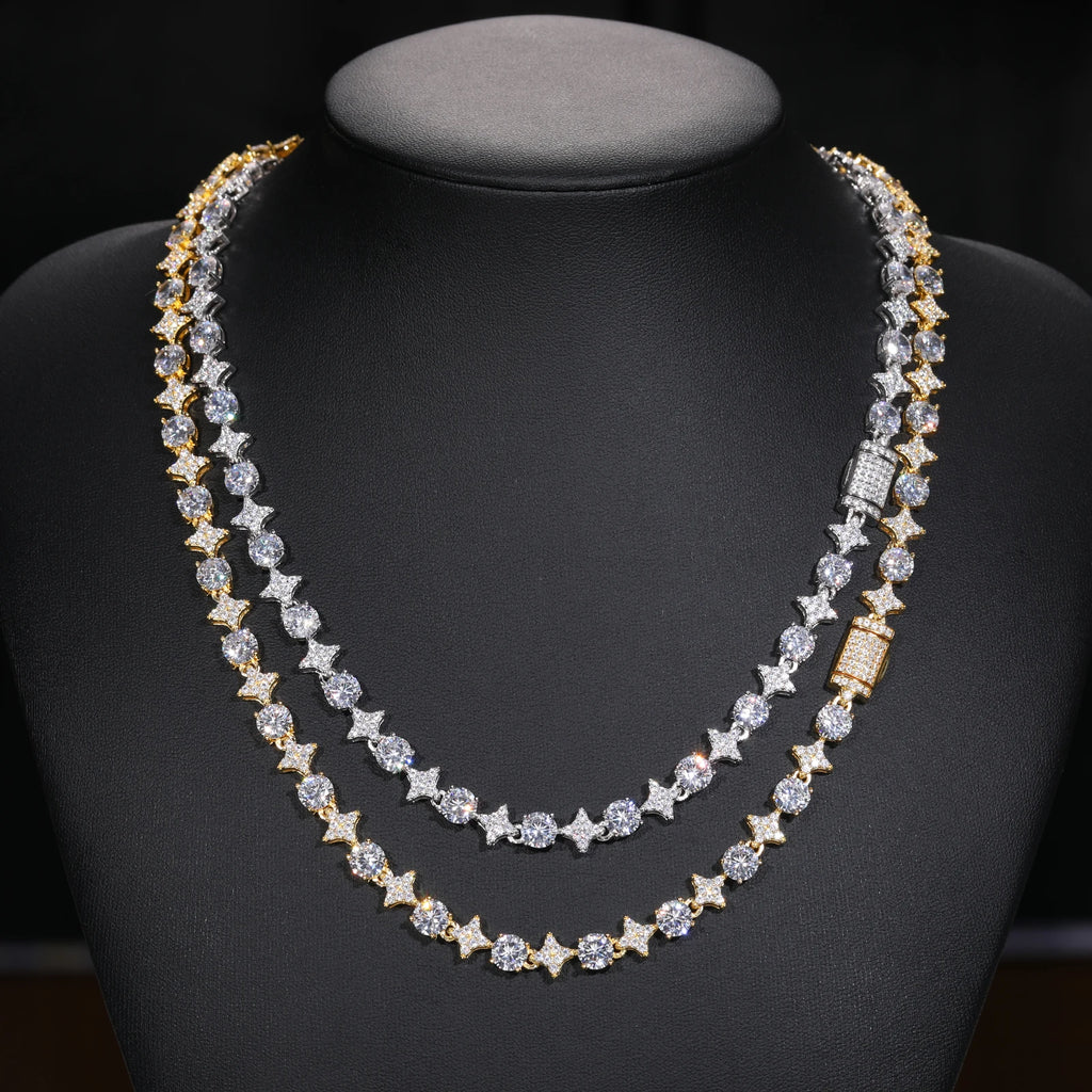 Brilliance cut  Round and star shape Moissanite Star Link Tennis Chain | 8mm | GRA Certified | 925 Sterling Silver | Pantoja Fine Jewelry
