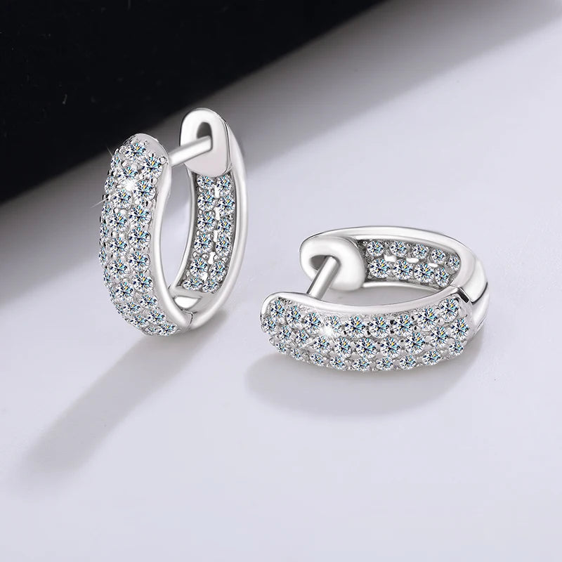 Round Brilliant Moissanite U-Hoop Earrings | Micro-Pavé Platinum-Plated 925 Sterling Silver | 1.2ct | GRA Certified | Pantoja Fine Jewelry