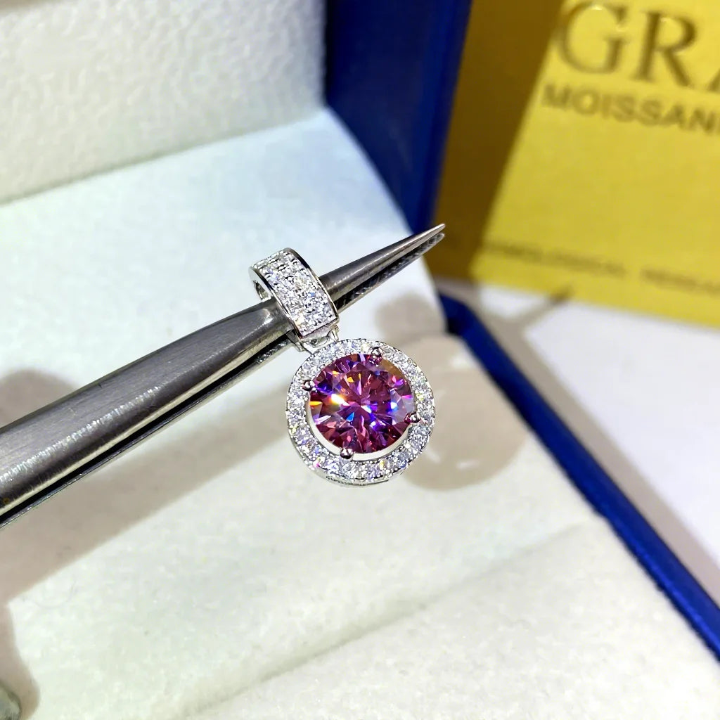 Velvet Soul | Colored Moissanite Halo Pendant in Sterling Silver