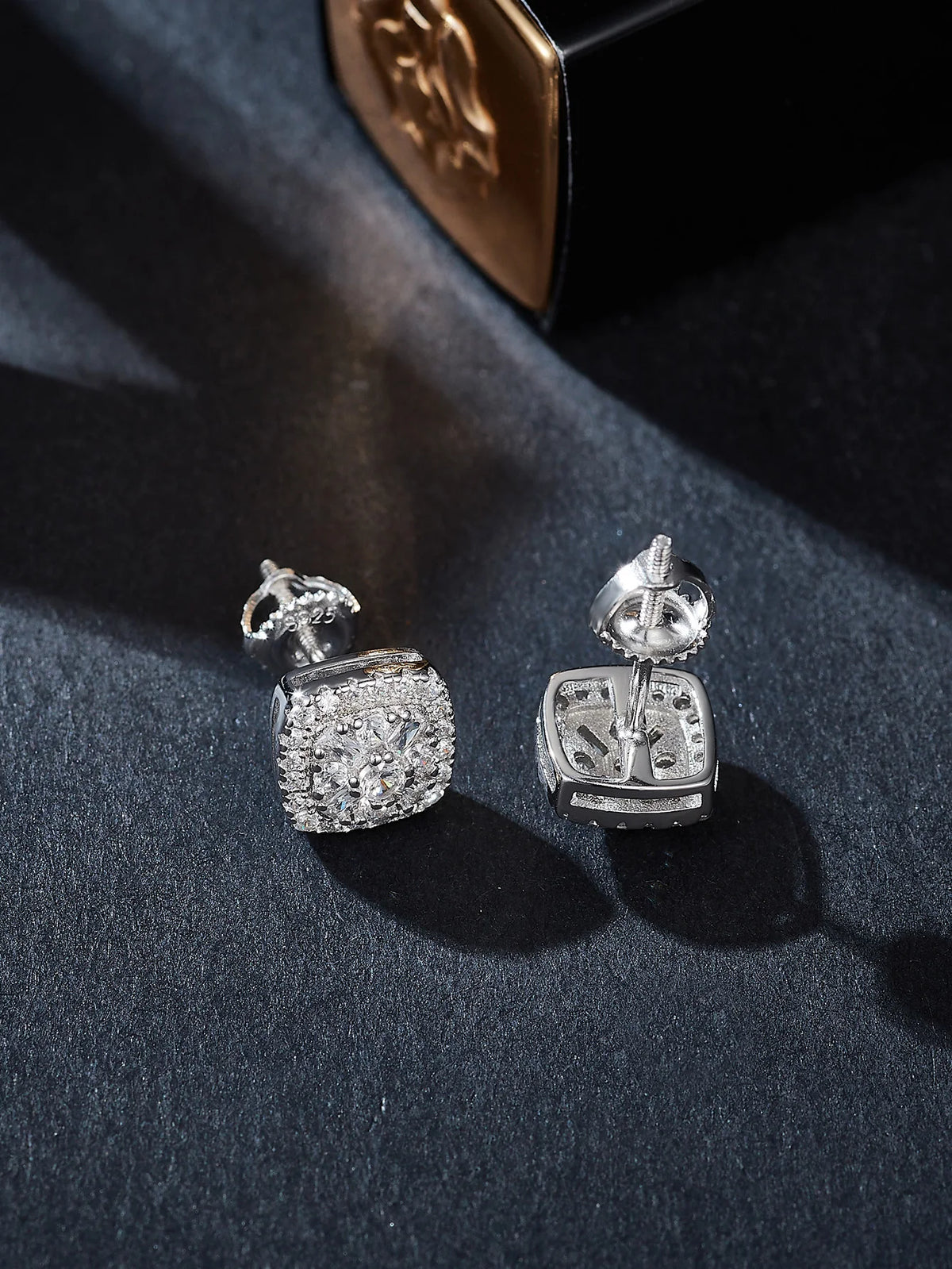 Eternally Brilliant — VVS D-Color  baguette and round Moissanite Studs in Rhodium finish  925 Sterling Silver