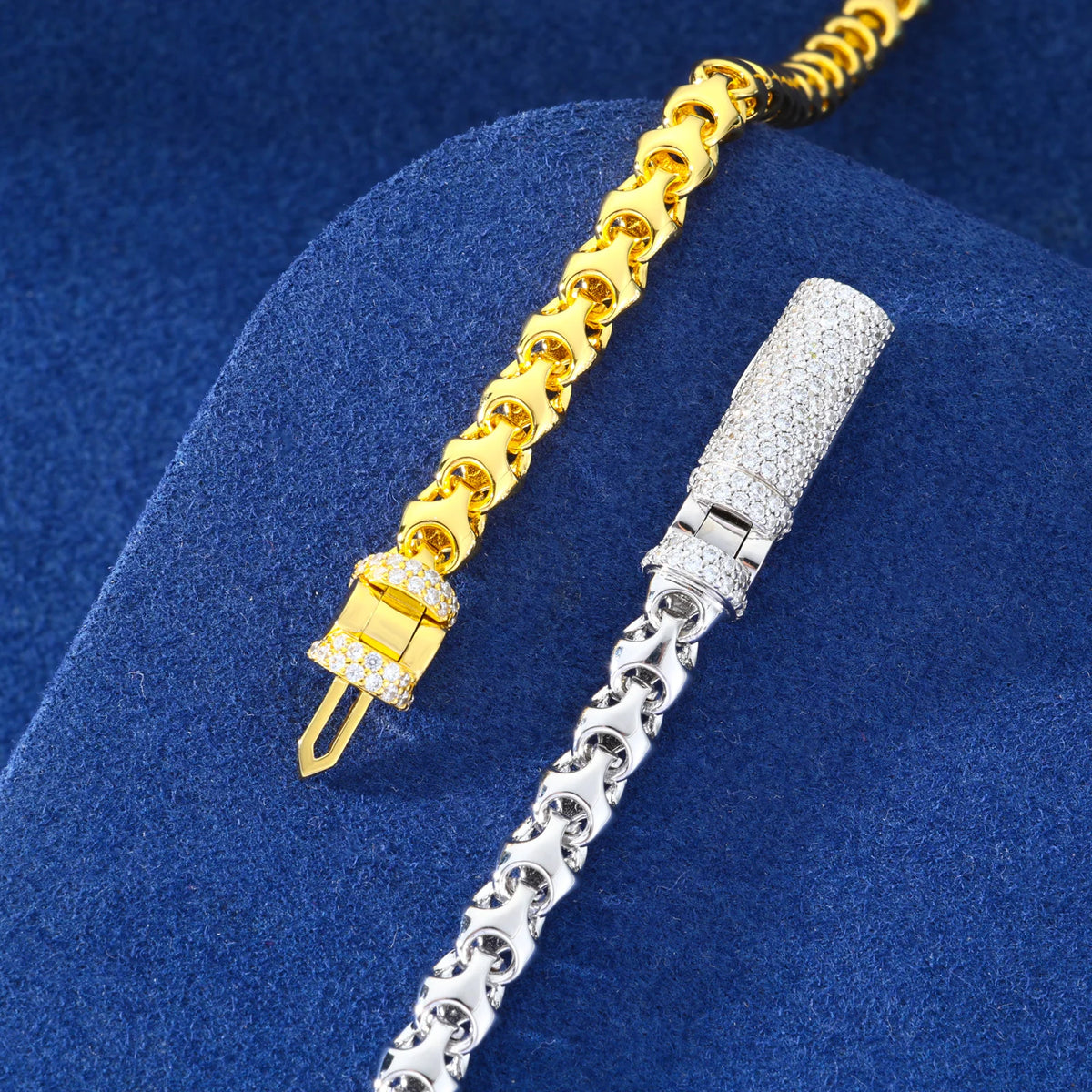 Luxury Iced Out Long Lock 8mm Gold Plated 925 Sterling Silver VVS1 Moissanite Knight Armor Link Chain Bracelet