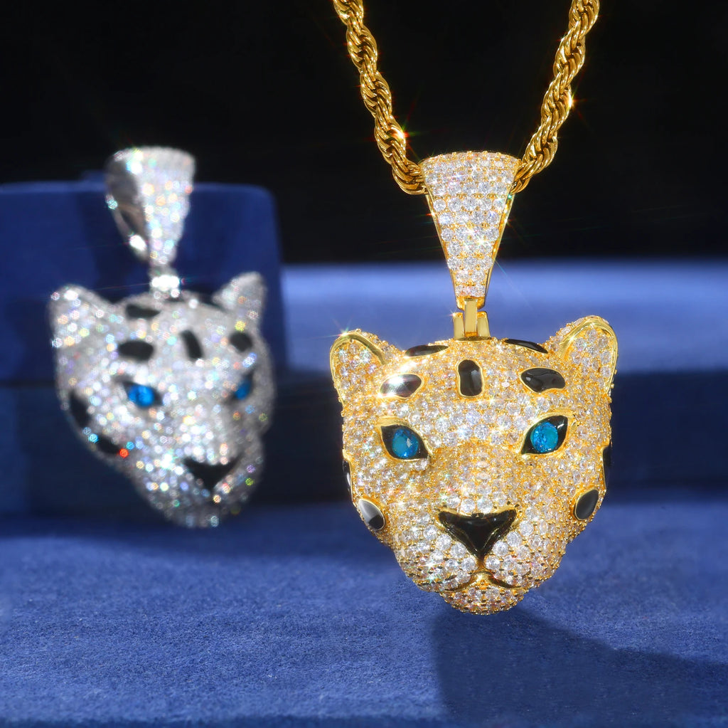 Street Royalty Leopard Head Moissanite Pendant in 925 Sterling Silver