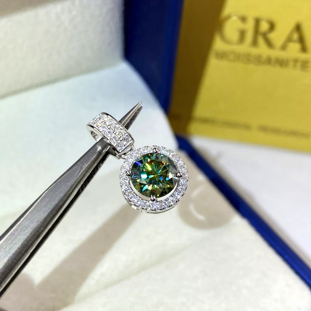 Velvet Soul | Colored Moissanite Halo Pendant in Sterling Silver