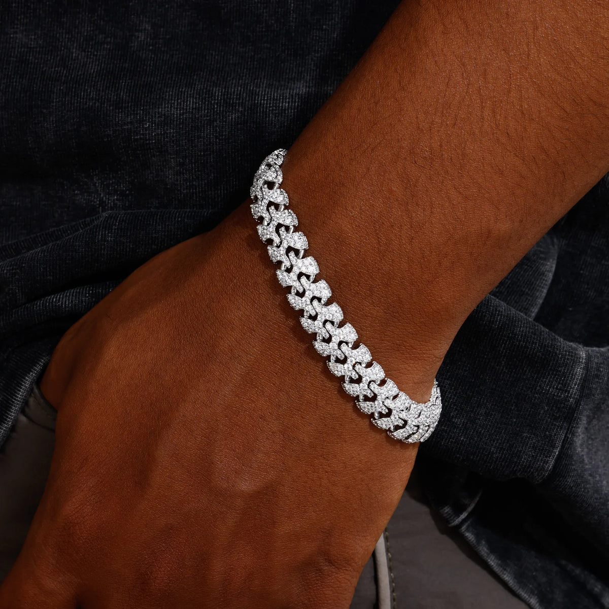 11mm D Color VVS1 Moissanite Puzzle Link Statement Bracelet