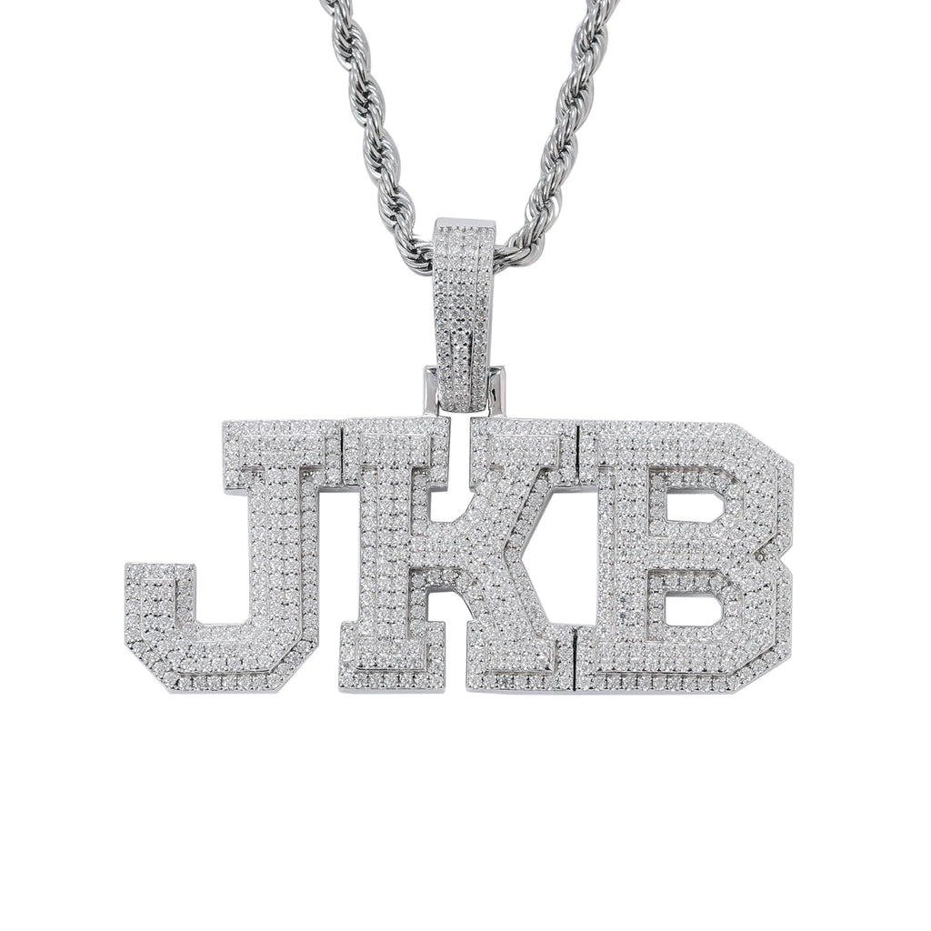 Iced Out Custom Block Letter Pendant | D Color VVS Moissanite in 925 Sterling Silver