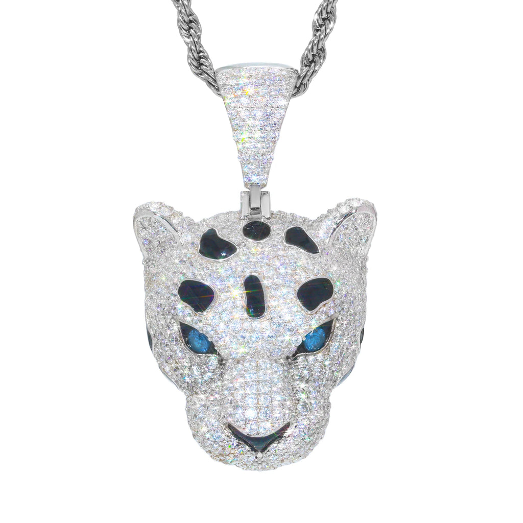 Street Royalty Leopard Head Moissanite Pendant in 925 Sterling Silver