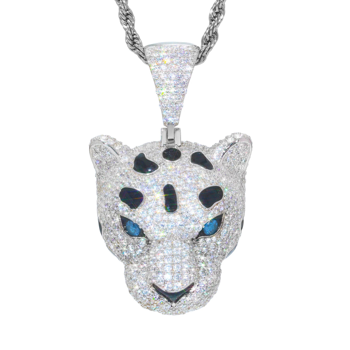 Street Royalty Leopard Head Moissanite Pendant in 925 Sterling Silver