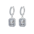 Crown-Set Radiant & Emerald Cut Moissanite Drop Earrings | Platinum-Plated 925 Sterling Silver | GRA Certified | Pantoja Fine Jewelry