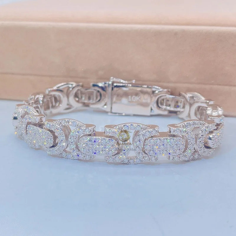 10mm Hip Hop Unisex Fashion  Diamond Tester certified GRA Certificated vvs1 D color  Moissanite Bracelet