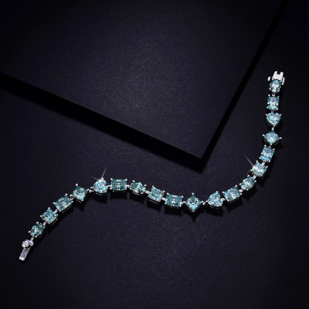 Royale blue & green-multi Cut Moissanite Bracelet in Sterling Silver