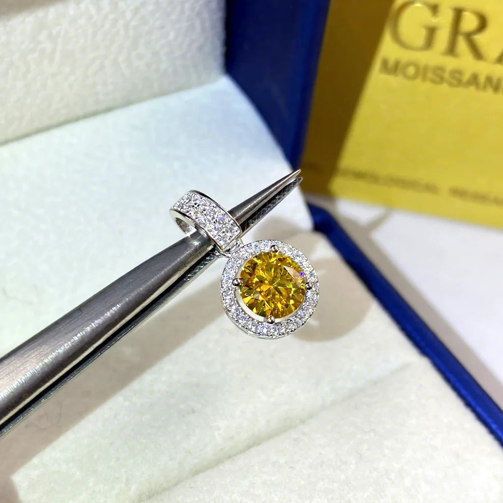 Velvet Soul | Colored Moissanite Halo Pendant in Sterling Silver