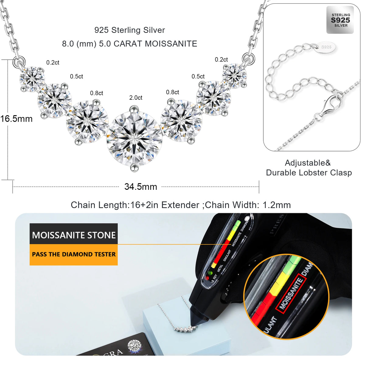 The Sovereign Seven | Graduated Moissanite Necklace in Sterling Silver