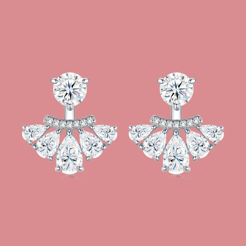Round & Pear Cut VVS1 Moissanite Stud Earrings | 925 Sterling Silver & 18K Gold Plated | Bridal & Formal Occasion Fine Jewelry