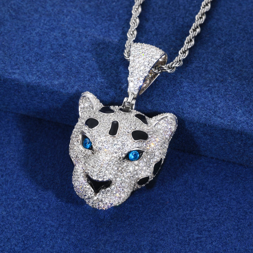 Street Royalty Leopard Head Moissanite Pendant in 925 Sterling Silver