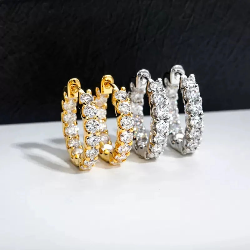 Moissanite Pavé Hoop Earrings, 2.6 ct Total, Sterling Silver