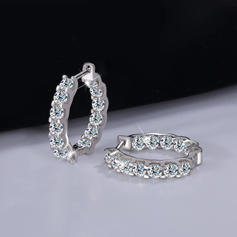Moissanite Pavé Hoop Earrings, 2.6 ct Total, Sterling Silver