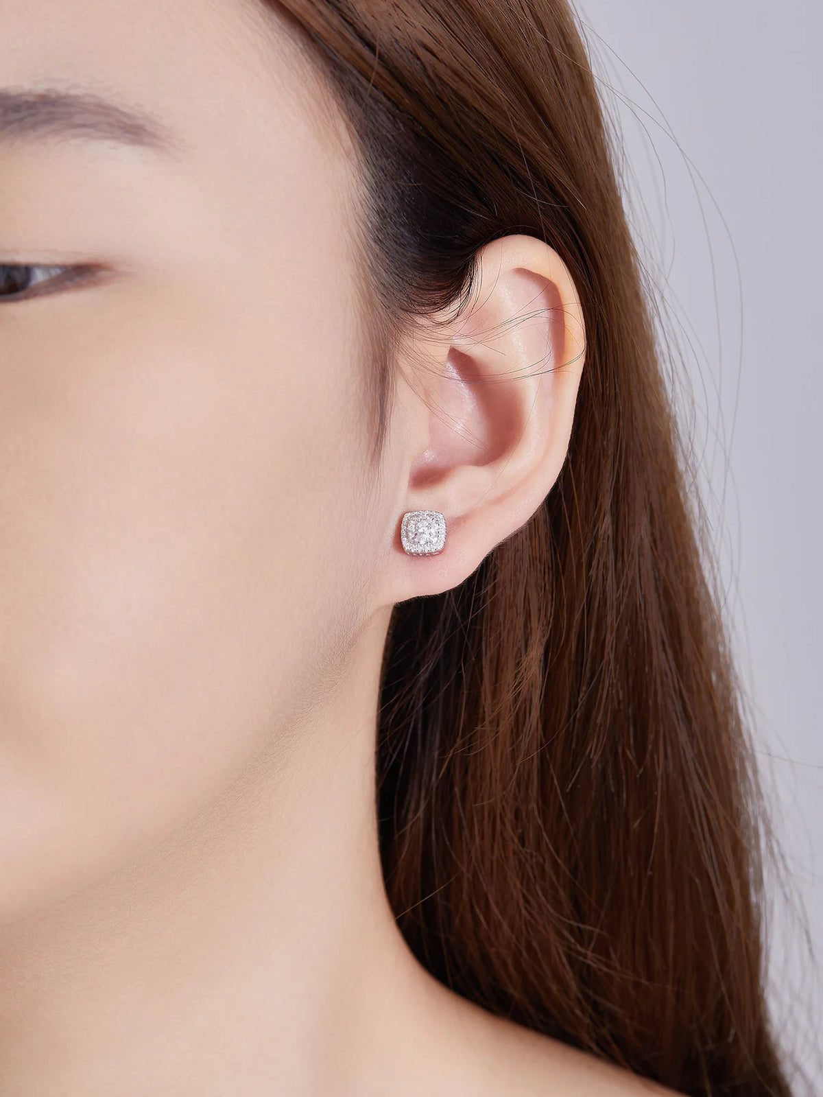 Eternally Brilliant — VVS D-Color  baguette and round Moissanite Studs in Rhodium finish  925 Sterling Silver