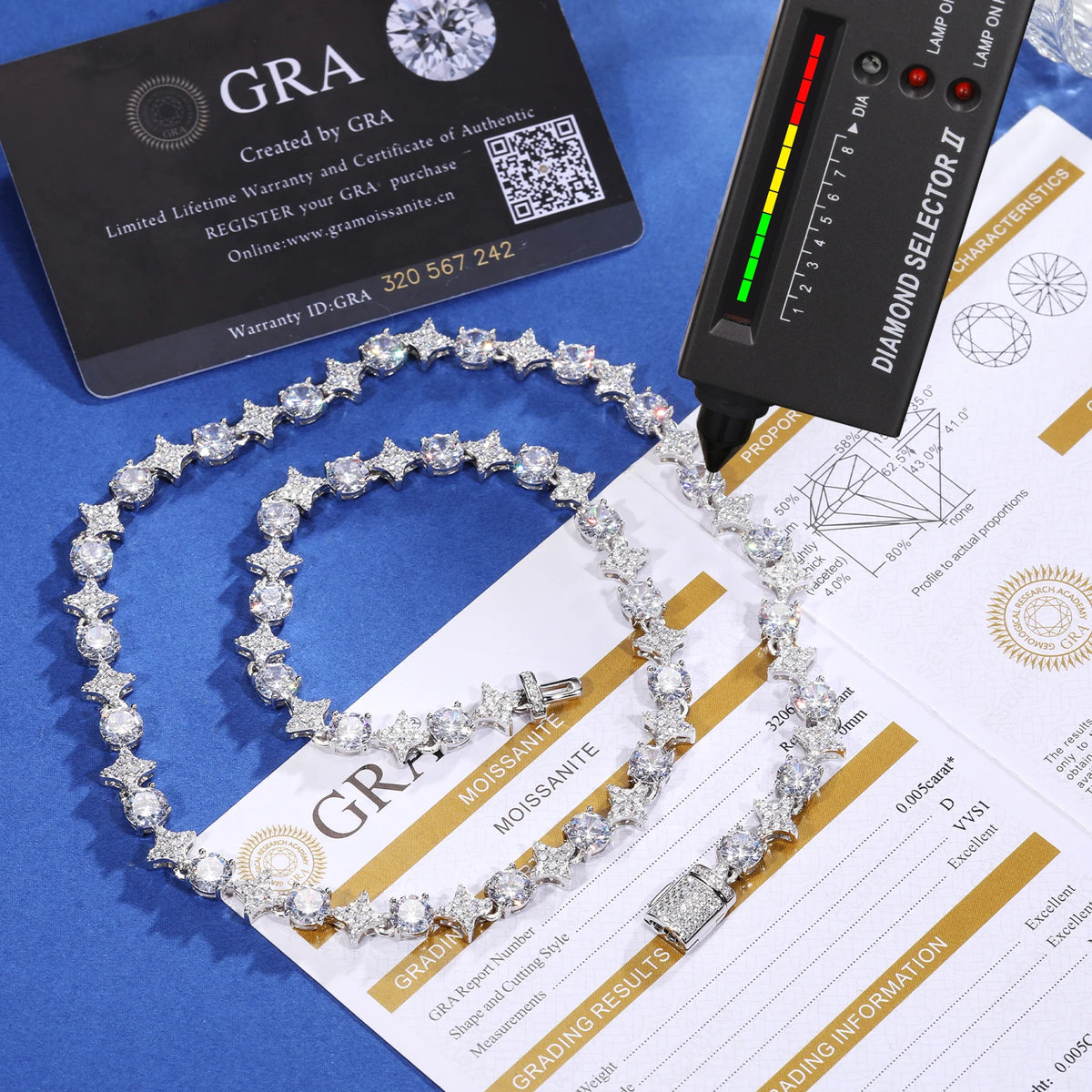 Brilliance cut  Round and star shape Moissanite Star Link Tennis Chain | 8mm | GRA Certified | 925 Sterling Silver | Pantoja Fine Jewelry