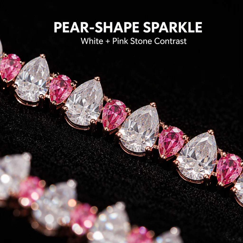 Brilliante Cut D color VVS Pear shape Moissanite Tennis Necklace | 5×8mm Stones | 925 Sterling Silver | Pantoja Fine Jewelry