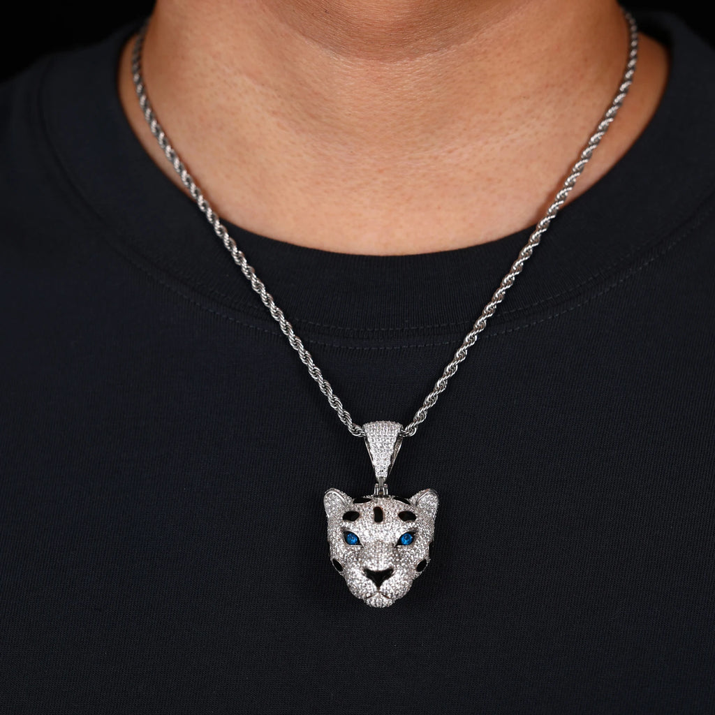 Street Royalty Leopard Head Moissanite Pendant in 925 Sterling Silver