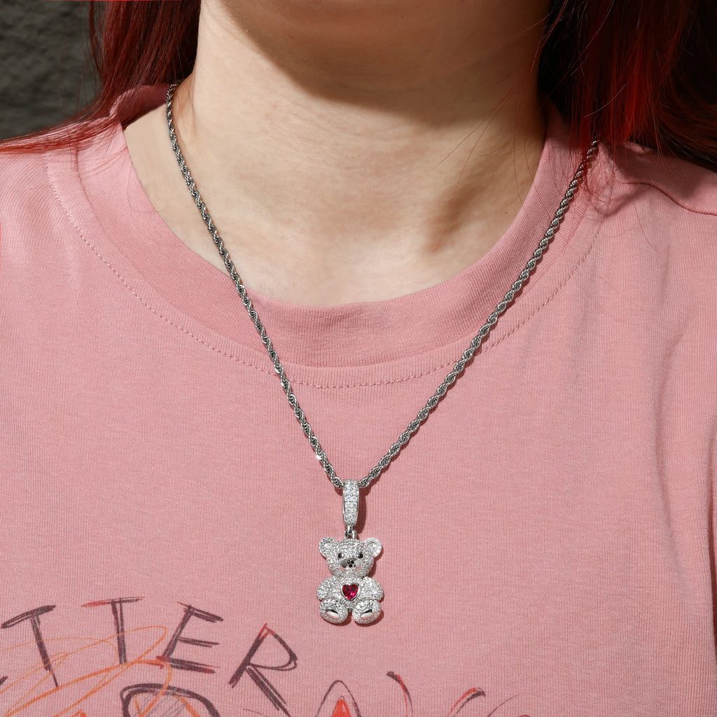 Sweetheart Teddy Bear VVS, D color Moissanite Pendant 925 sterling silver