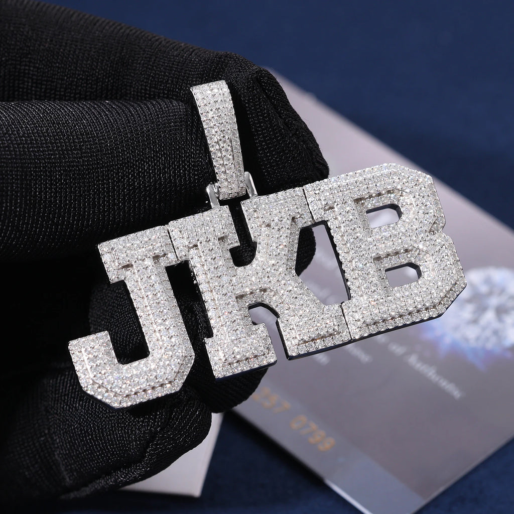 Iced Out Custom Block Letter Pendant | D Color VVS Moissanite in 925 Sterling Silver