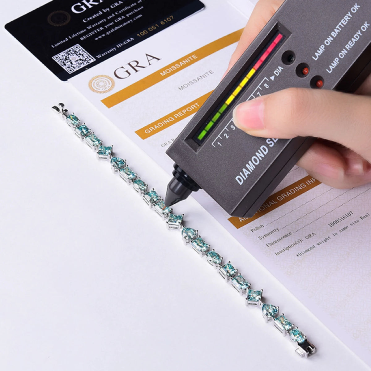 Royale blue & green-multi Cut Moissanite Bracelet in Sterling Silver