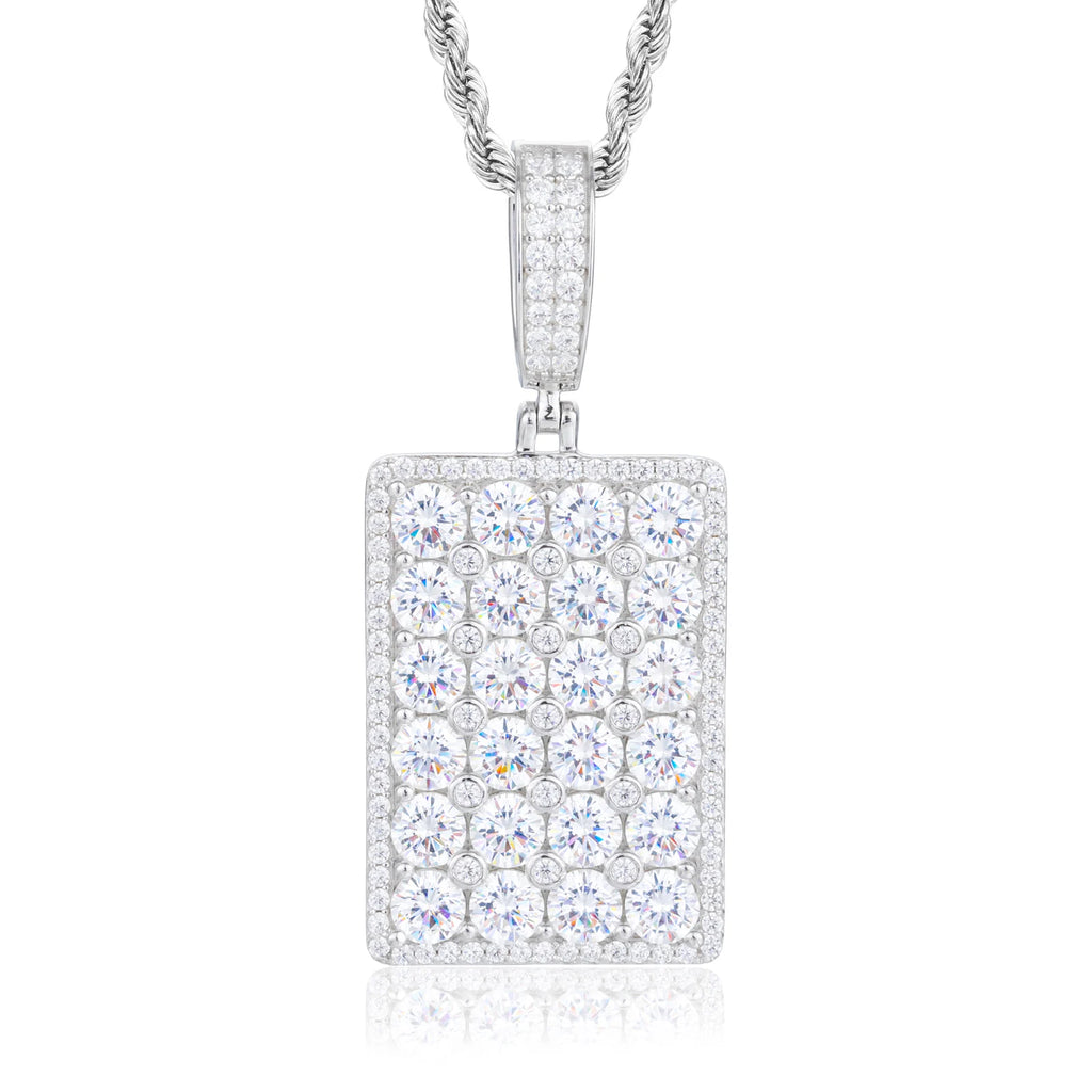 Round brilliant cut Moissanite Dog Tag Pendant in 925 Sterling Silver