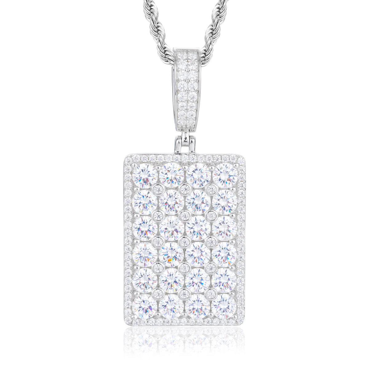 Round brilliant cut Moissanite Dog Tag Pendant in 925 Sterling Silver