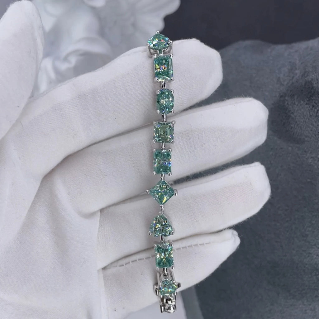Royale blue & green-multi Cut Moissanite Bracelet in Sterling Silver