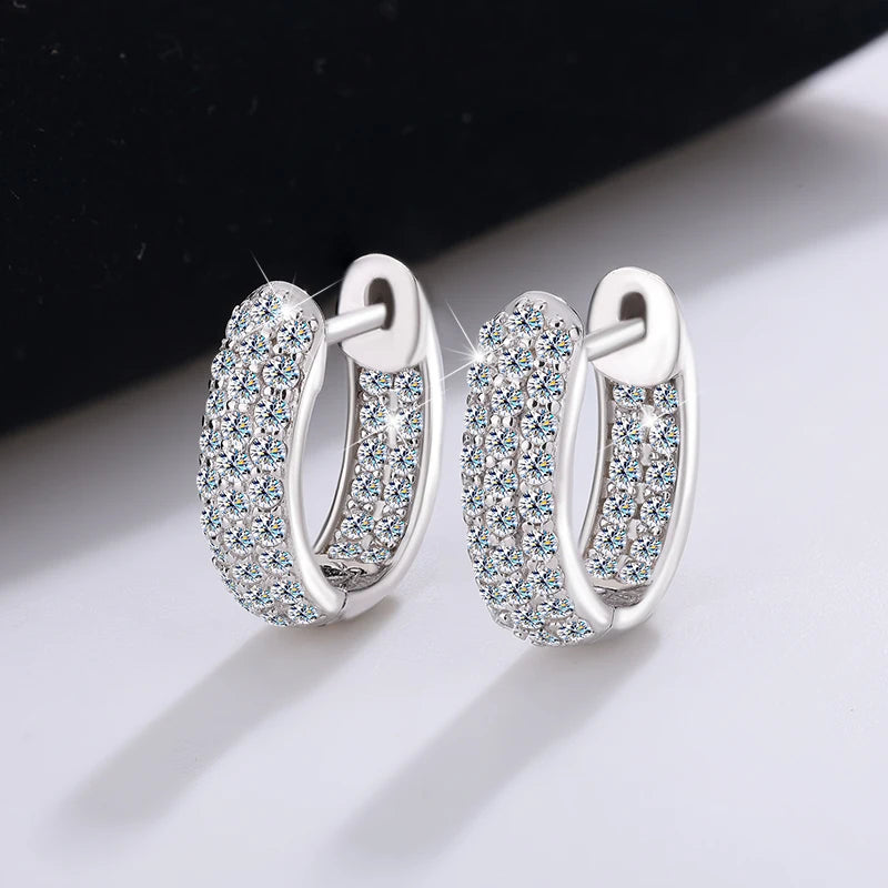 Round Brilliant Moissanite U-Hoop Earrings | Micro-Pavé Platinum-Plated 925 Sterling Silver | 1.2ct | GRA Certified | Pantoja Fine Jewelry
