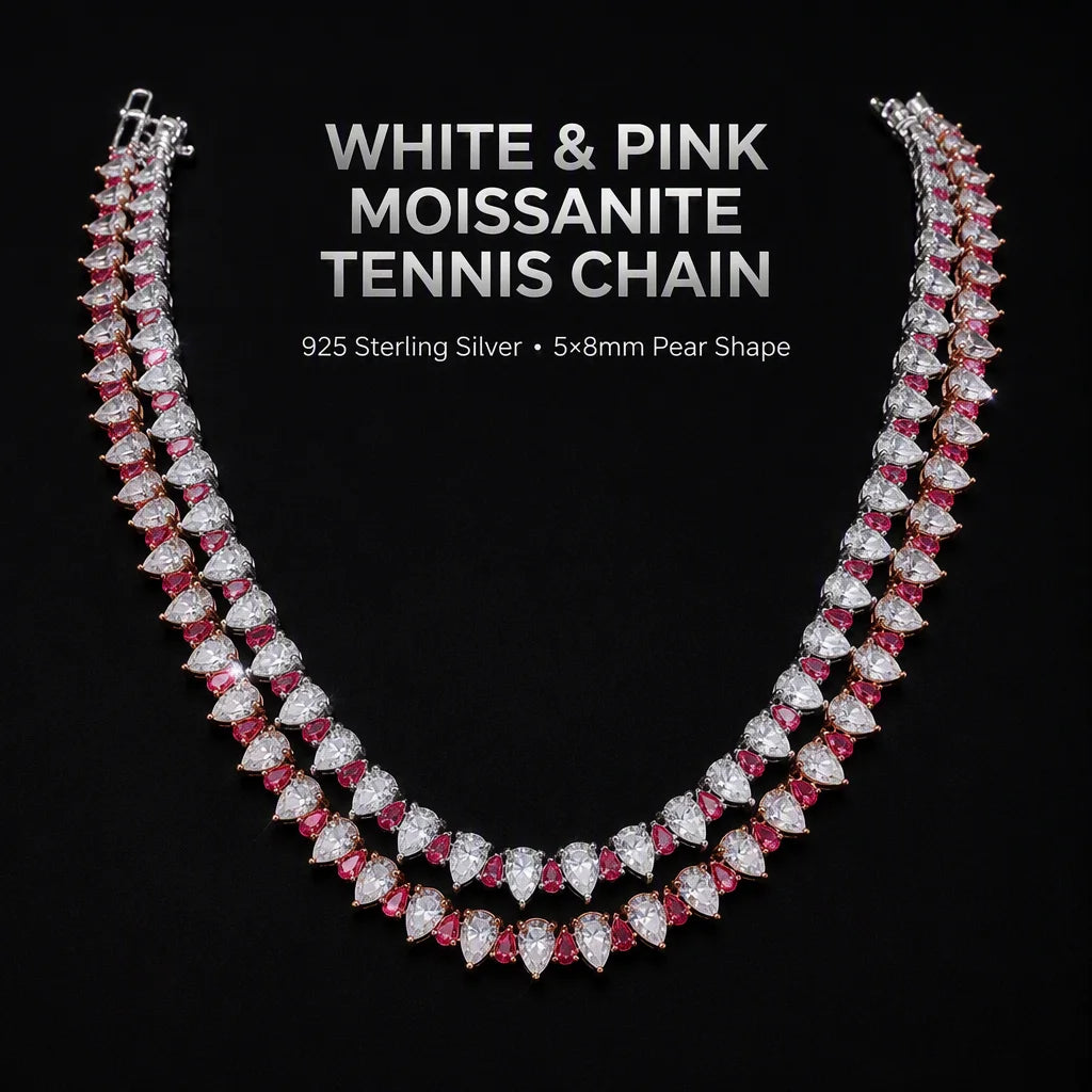 Brilliante Cut D color VVS Pear shape Moissanite Tennis Necklace | 5×8mm Stones | 925 Sterling Silver | Pantoja Fine Jewelry