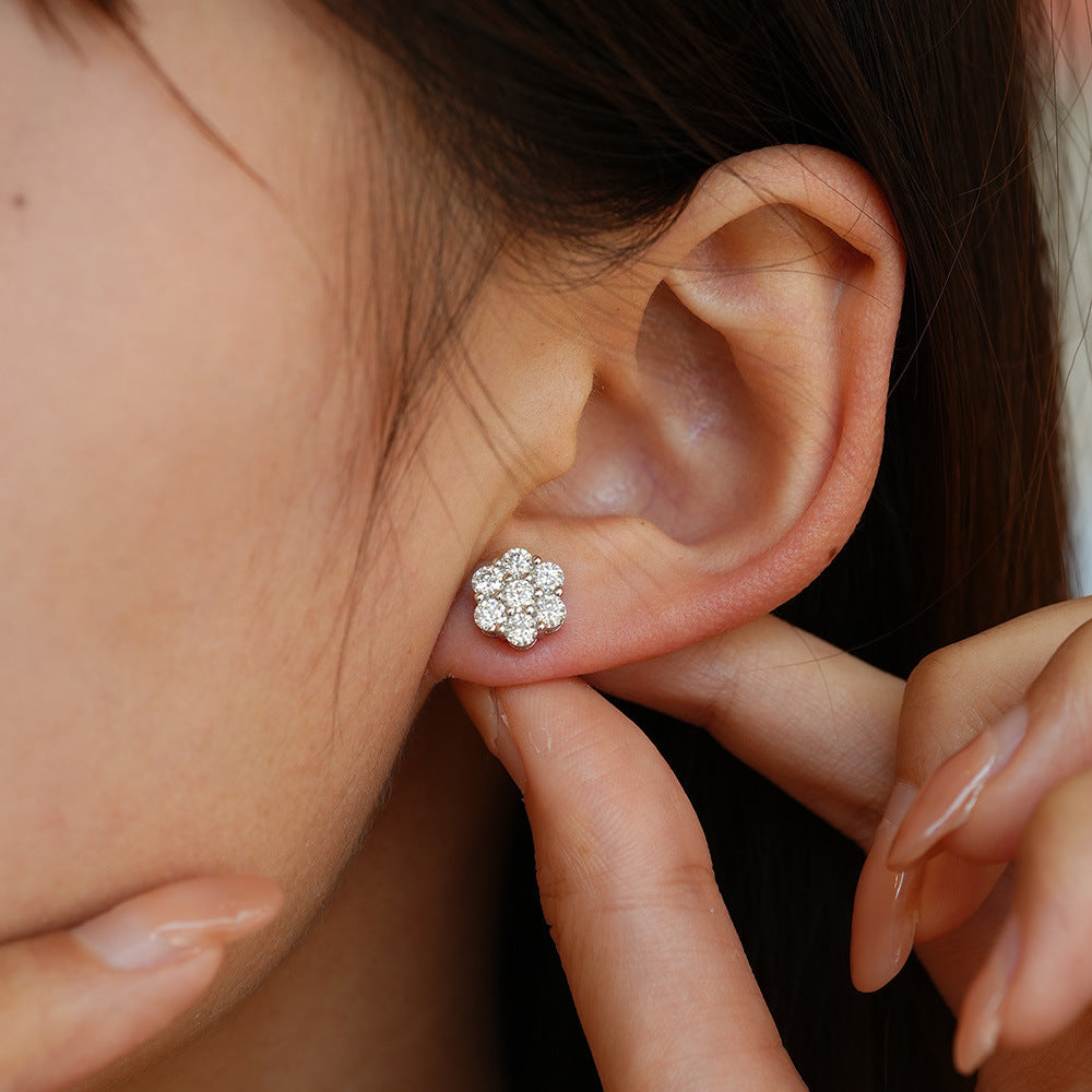 Flower Moissanite Earrings VVS1 D-COLOR Screw Back Stud Earrings 925 Silver Earring for Men and Women
