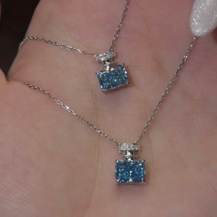 UPPER ECHELON 14K/18K White Gold Perfume Bottle Pendant Radiant Cut Fancy Blue Lab Grown Diamond IGI Jewelry High Quality Romantic