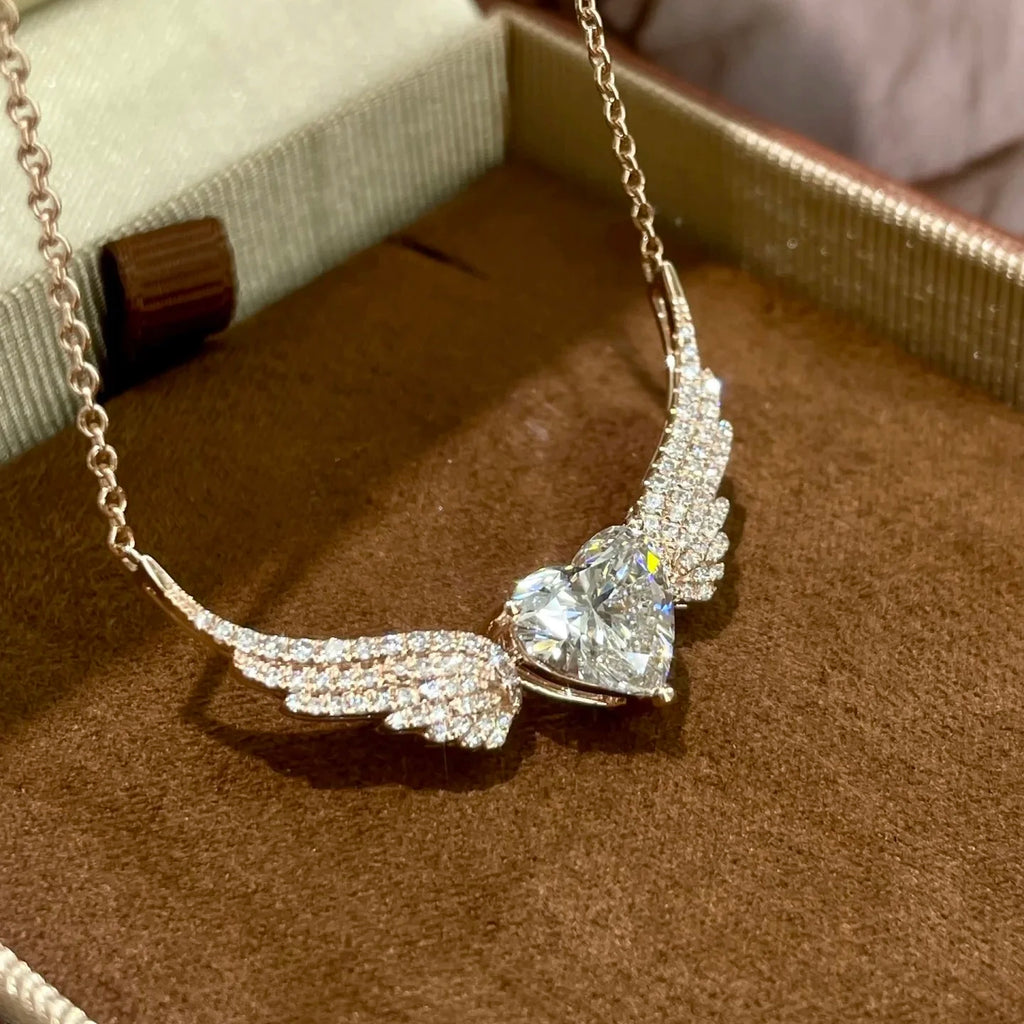 The Celestial Bride | Heart-Cut Lab-Grown Diamond Wing Pendant Necklace IN 14K OR 18K GOLD