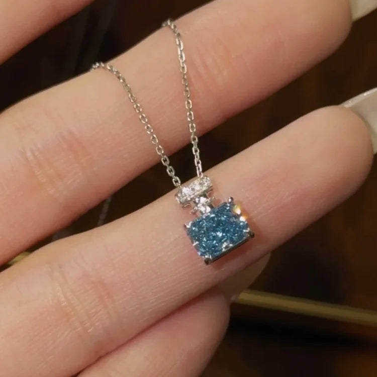 UPPER ECHELON 14K/18K White Gold Perfume Bottle Pendant Radiant Cut Fancy Blue Lab Grown Diamond IGI Jewelry High Quality Romantic