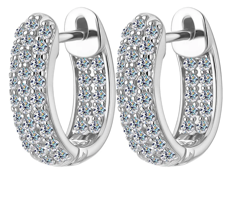 Round Brilliant Moissanite U-Hoop Earrings | Micro-Pavé Platinum-Plated 925 Sterling Silver | 1.2ct | GRA Certified | Pantoja Fine Jewelry