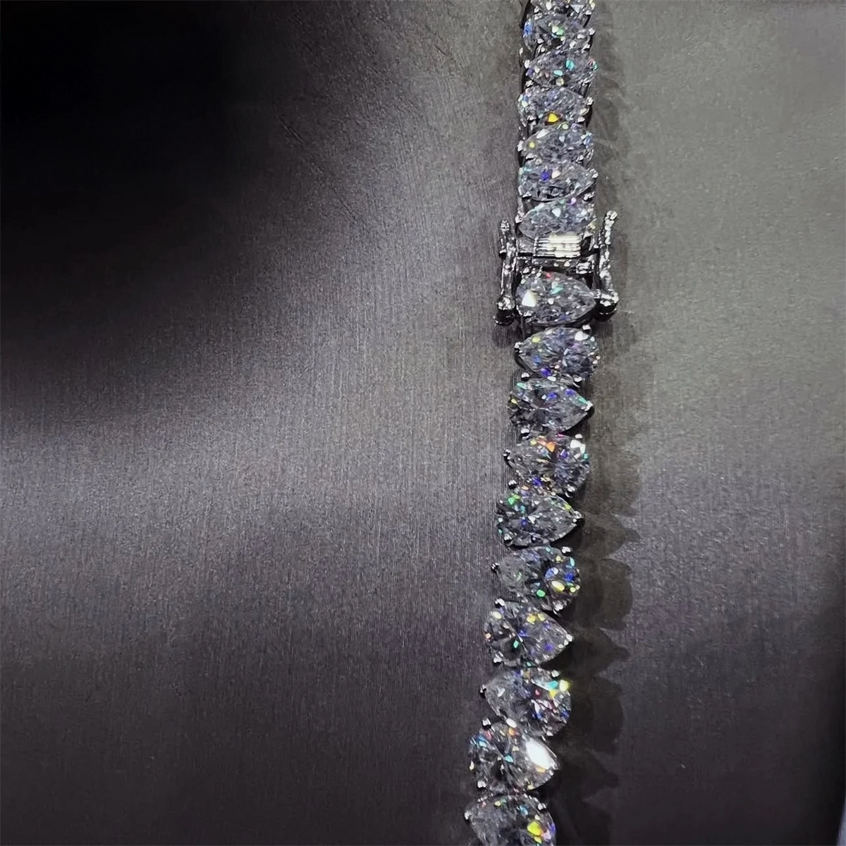 Pear-Shaped Brilliant-Cut Moissanite 925 Sterling Silver Tennis Necklace or Bracelet