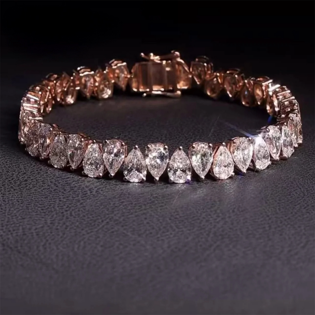 Pear-Shaped Brilliant-Cut Moissanite 925 Sterling Silver Tennis Necklace or Bracelet