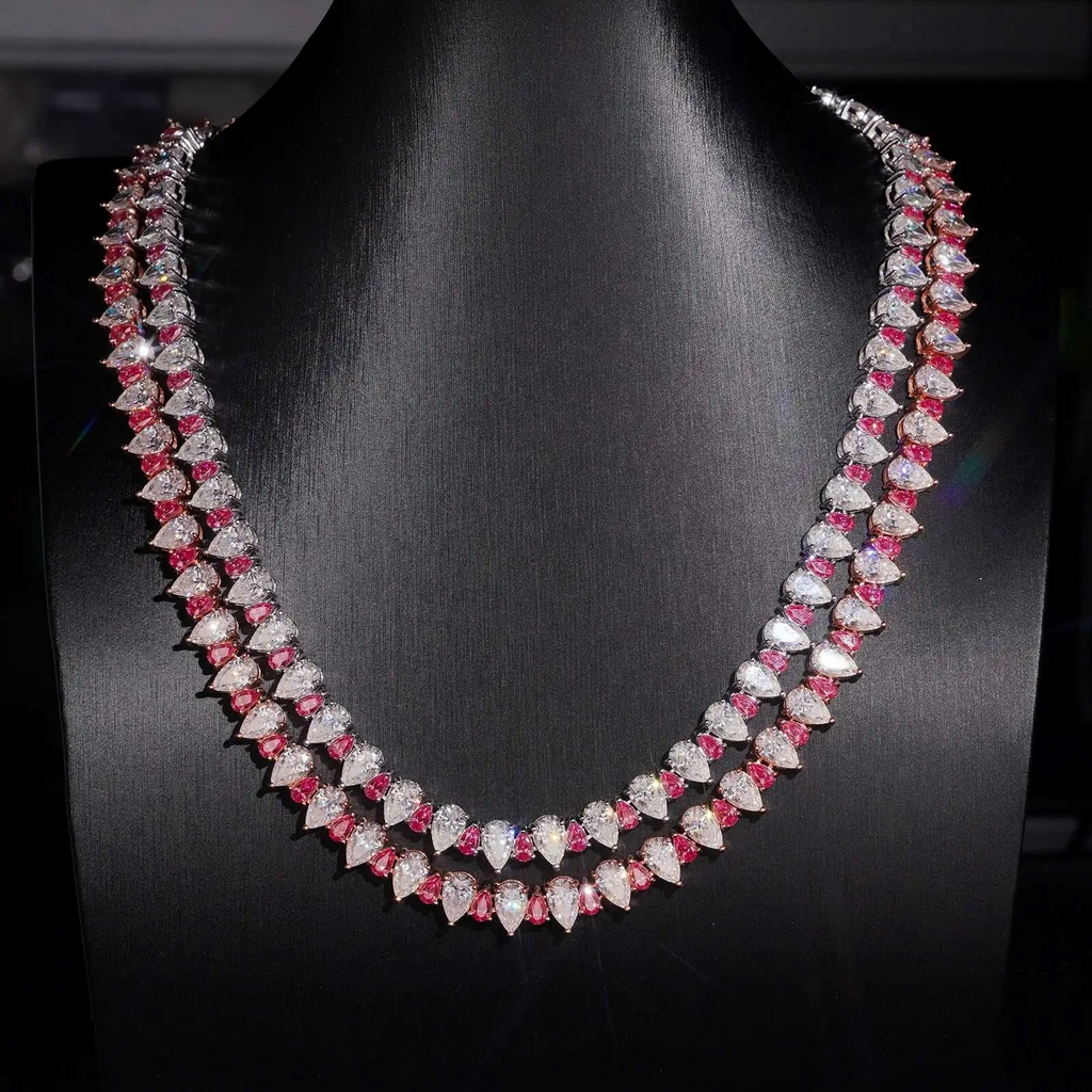 Brilliante Cut D color VVS Pear shape Moissanite Tennis Necklace | 5×8mm Stones | 925 Sterling Silver | Pantoja Fine Jewelry