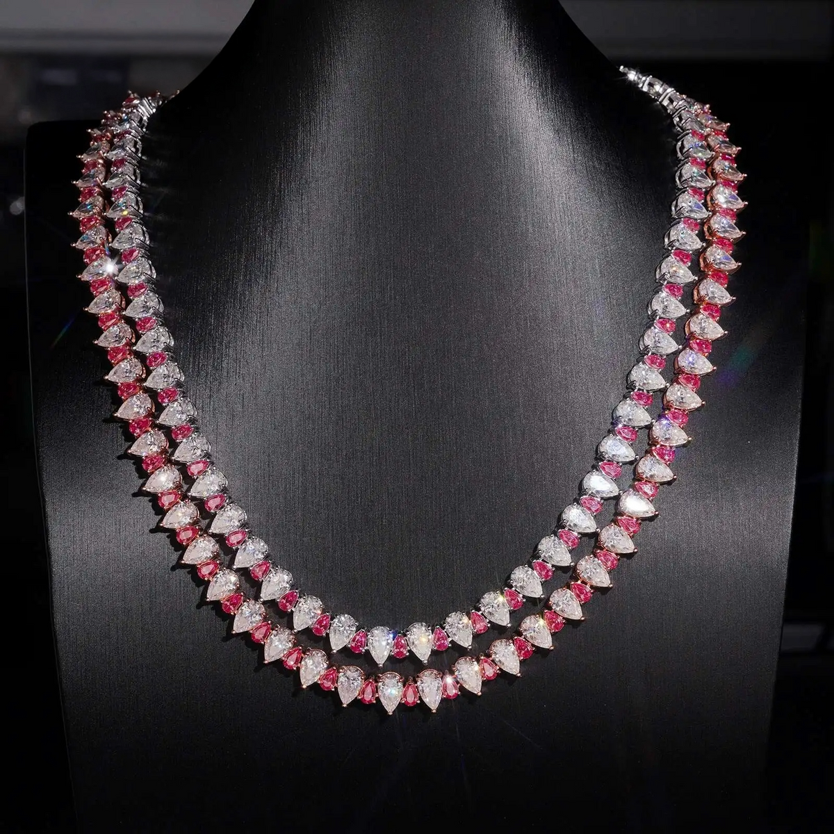 Brilliante Cut D color VVS Pear shape Moissanite Tennis Necklace | 5×8mm Stones | 925 Sterling Silver | Pantoja Fine Jewelry