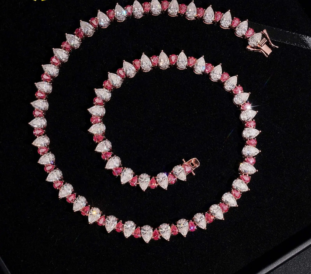 Brilliante Cut D color VVS Pear shape Moissanite Tennis Necklace | 5×8mm Stones | 925 Sterling Silver | Pantoja Fine Jewelry