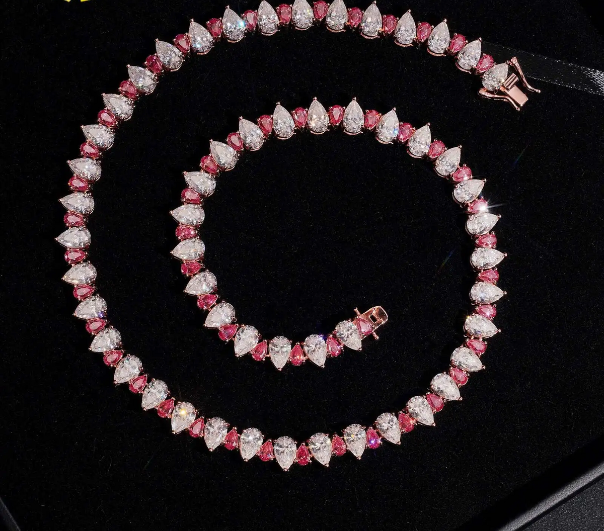 Brilliante Cut D color VVS Pear shape Moissanite Tennis Necklace | 5×8mm Stones | 925 Sterling Silver | Pantoja Fine Jewelry